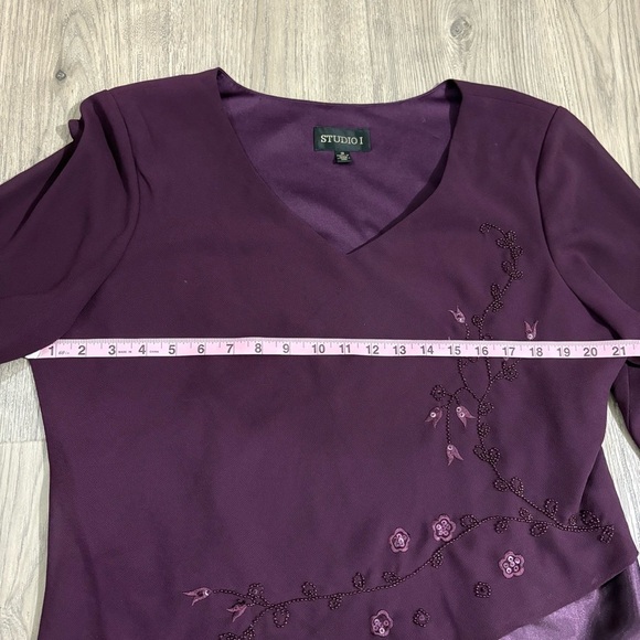Studio I Purple Beaded Embellished Evening Blouse Top Long Sleeve Sz 18 Chiffon - Picture 6 of 14